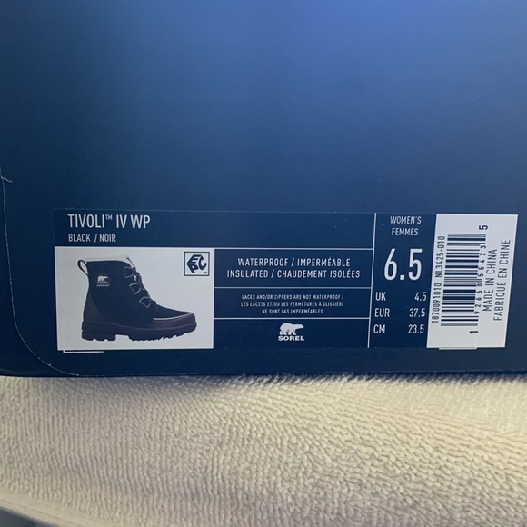 SOREL Tivoli IV WP Black/Noir Insulated Waterproof Women’s Size 6.5 - Picture 8 of 8